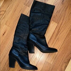 Black Leather Knee-High Boots